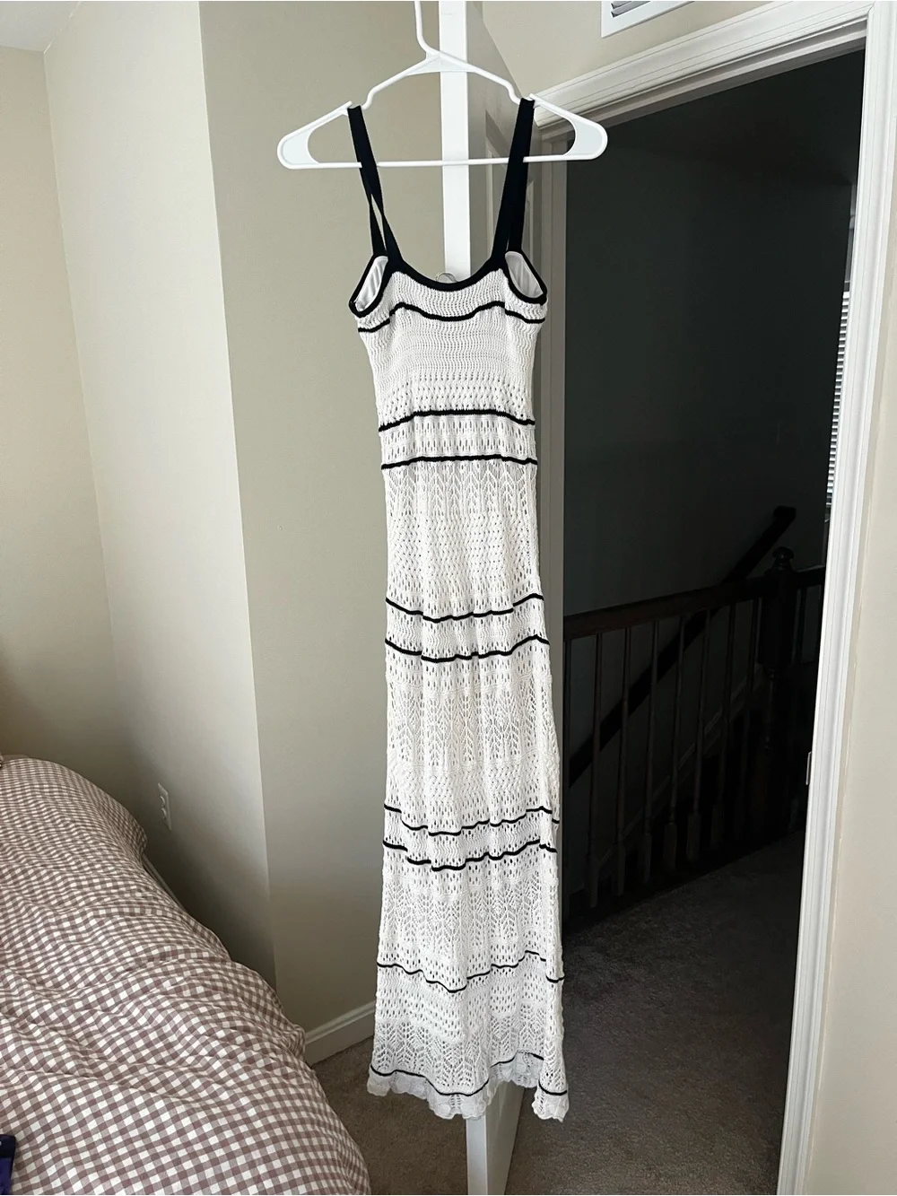 Abercrombie & Fitch White Crochet Maxi Dress with Black Accents